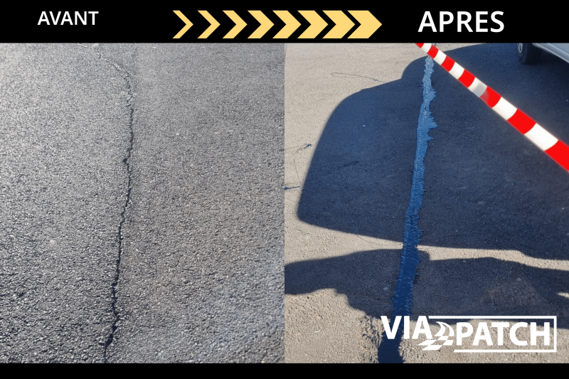 Avant / Après intervention du fondoir pour le colmatage des fissures de vos voiries