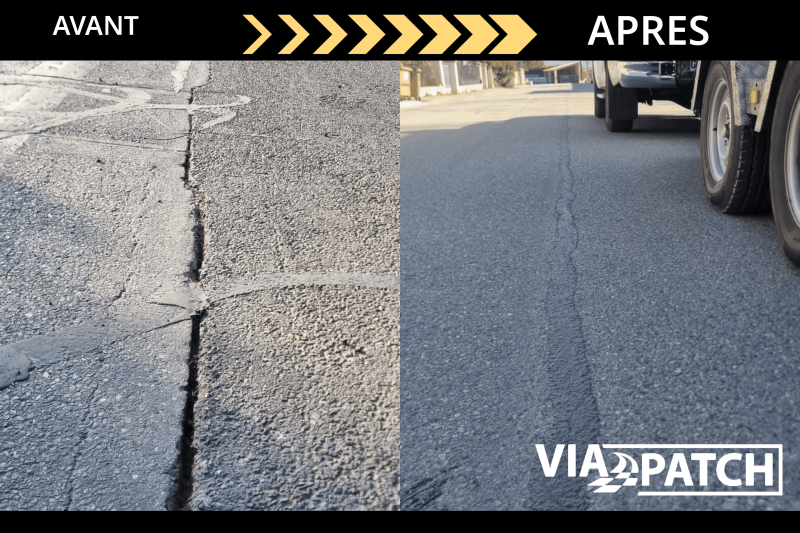 Avant après colmatage fissures des chaussées